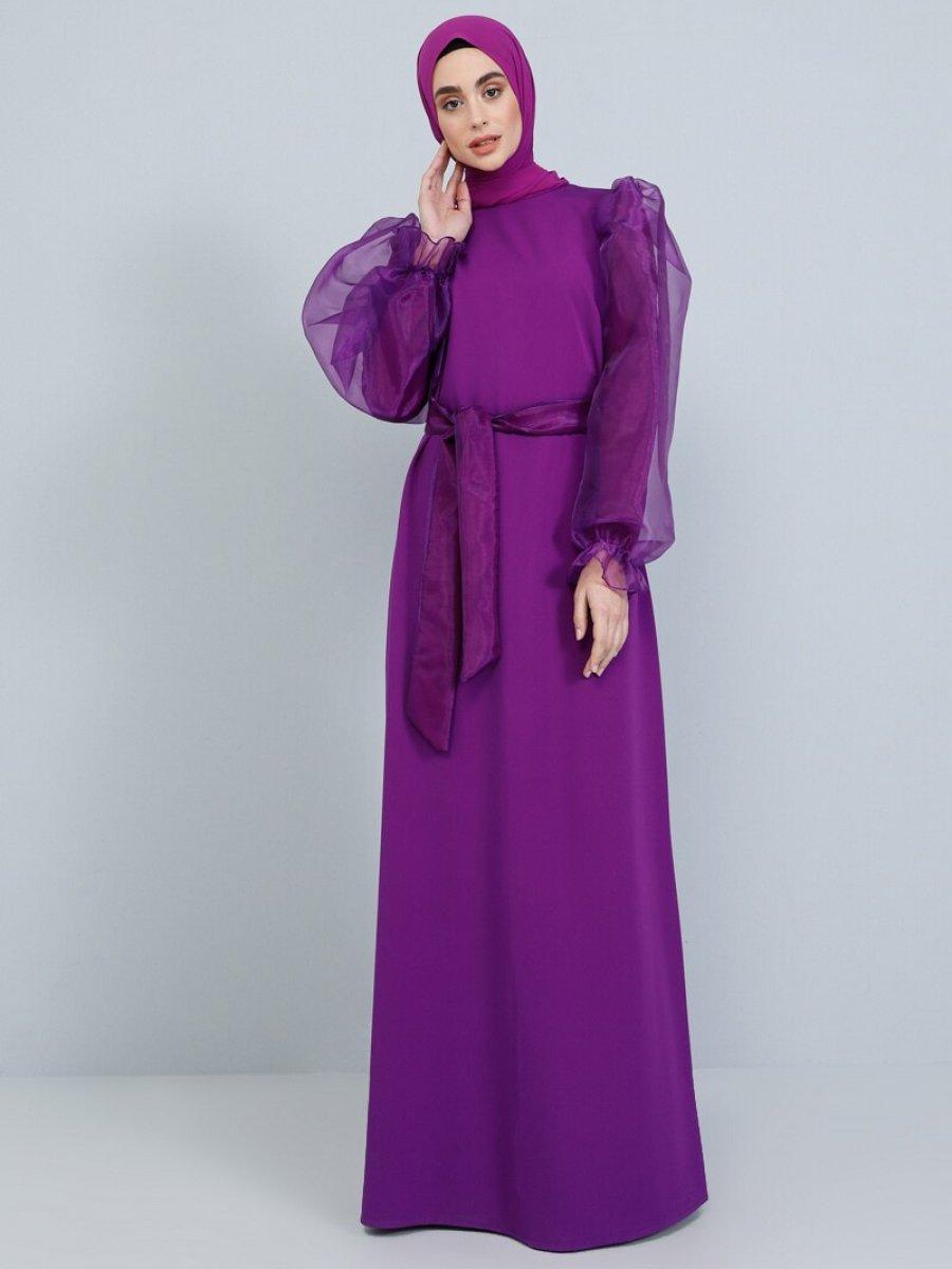 Hitam Bergaris Kerah Oblong Dress Pesta Muslimah