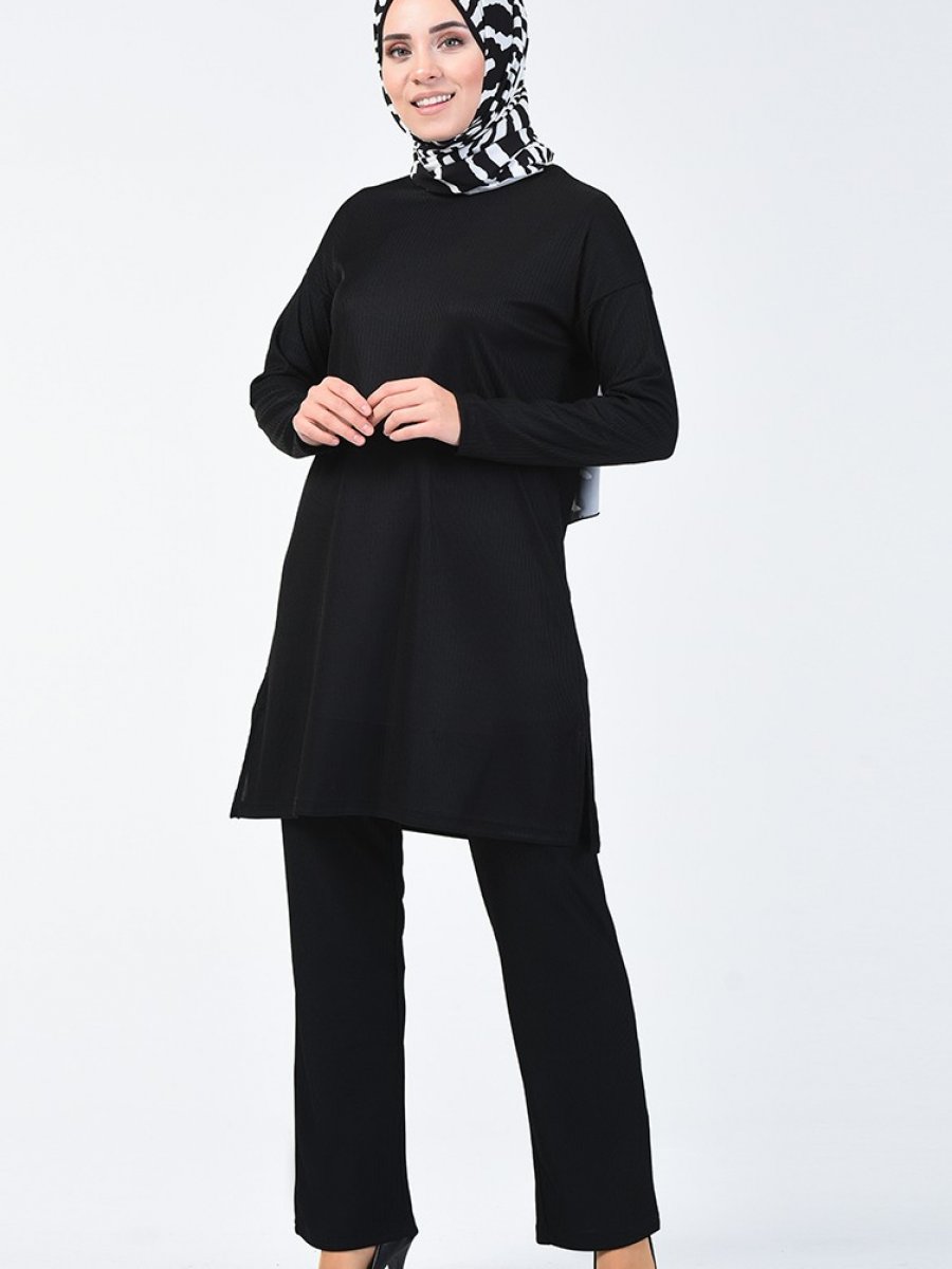 Sefamerve Tunik Pantolon İkili Siyah Takım
