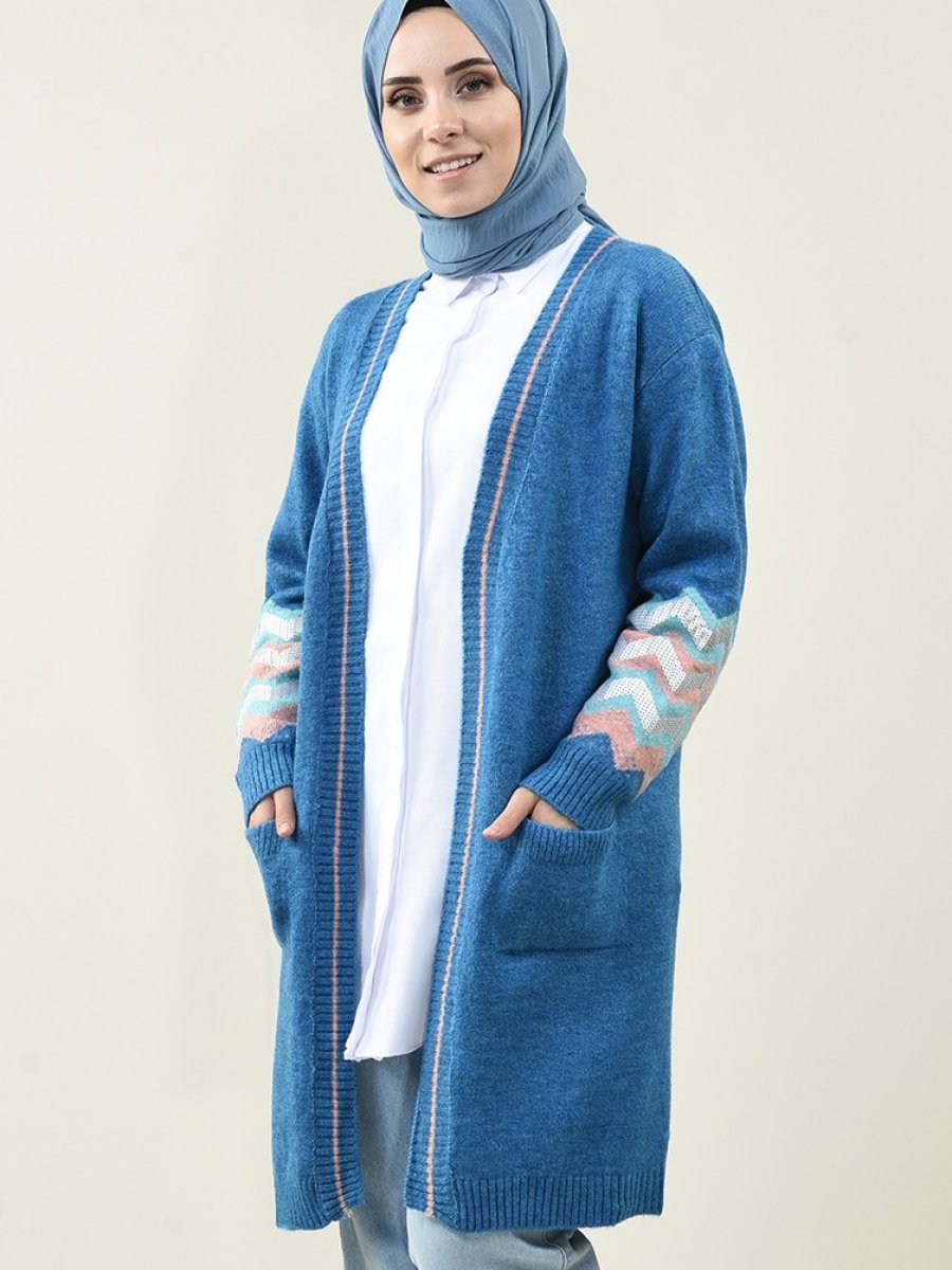 Sefamerve Pullu Triko Mavi Hırka