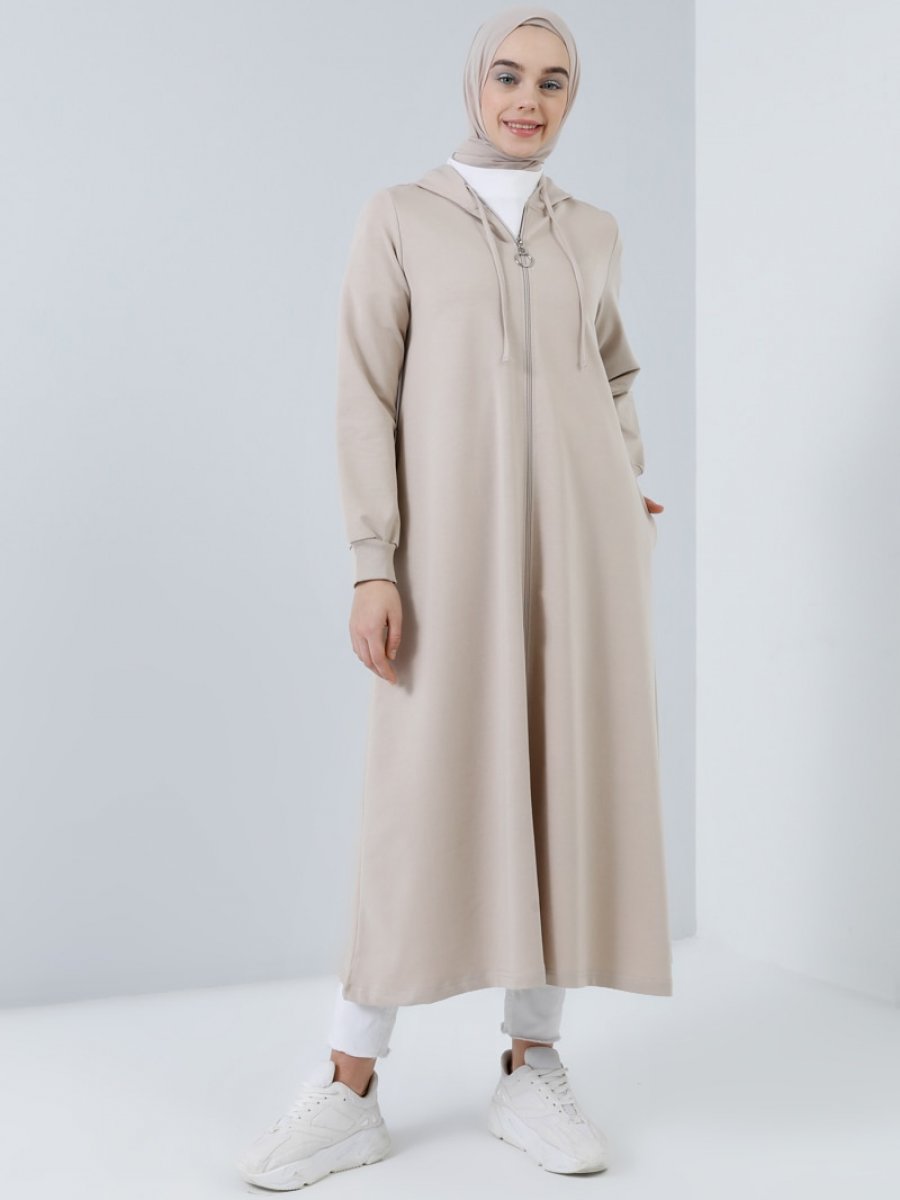 Benin Kapuson Detayli Fermuarli Spor Antik Vizon Pardesu Ehl I Tesettur