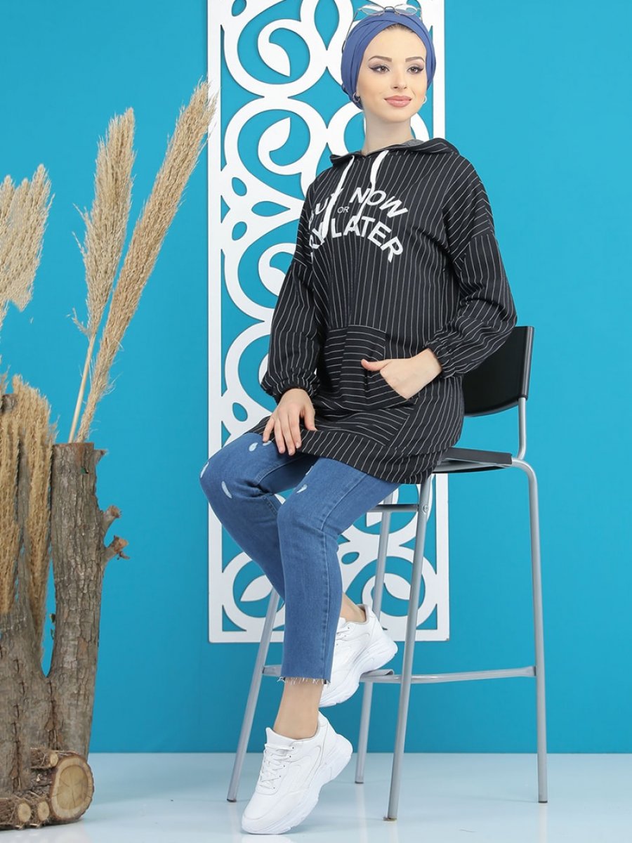 Tofisa Sports Siyah Kapüşonlu Sweatshirt