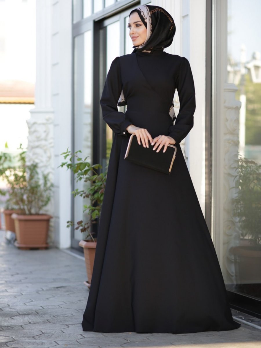 Lavienza Siyah Kruvaze Elbise