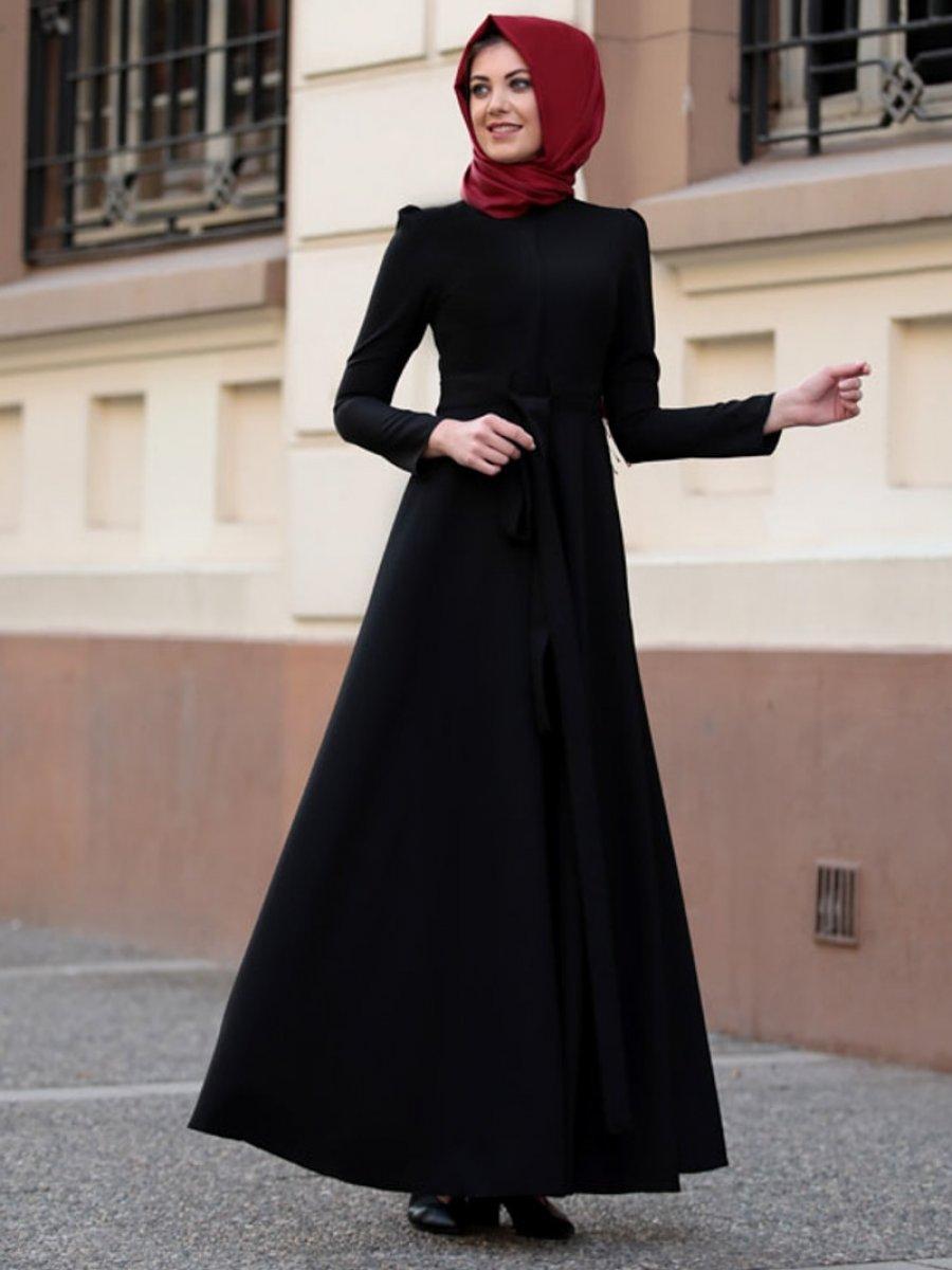 Lavienza Siyah Kuşaklı Elbise