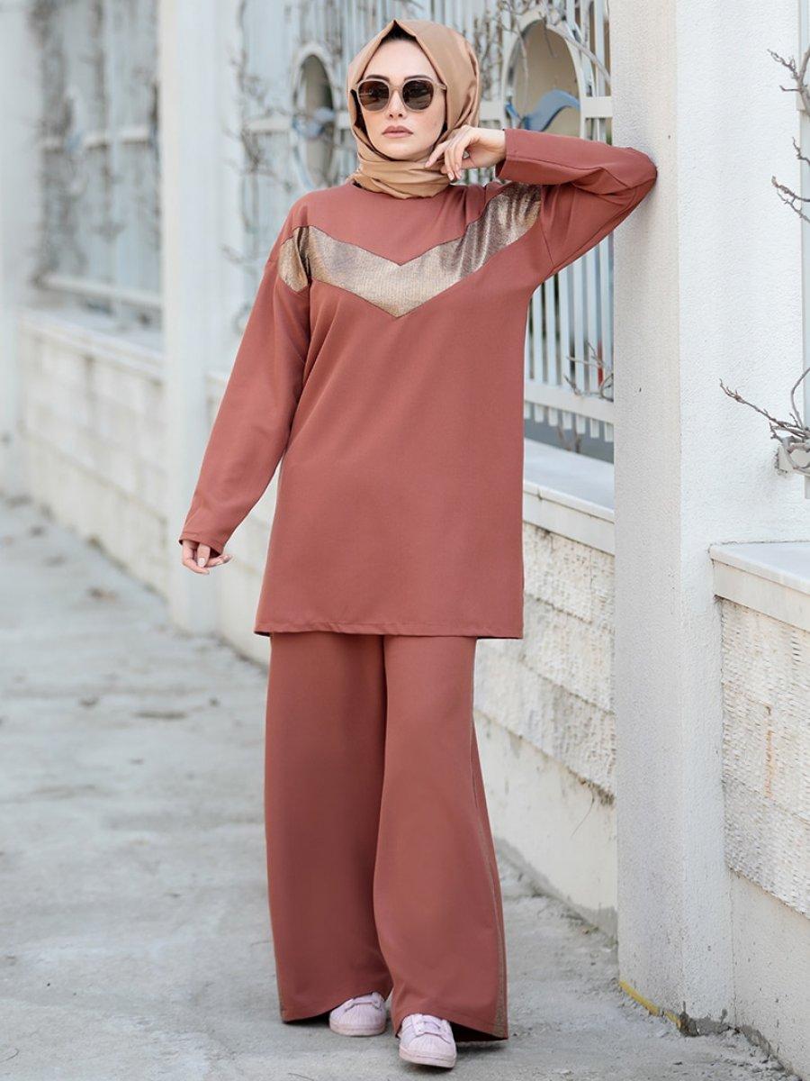 Puqqa Tunik&Pantolon Gamze İkili Taba Takım