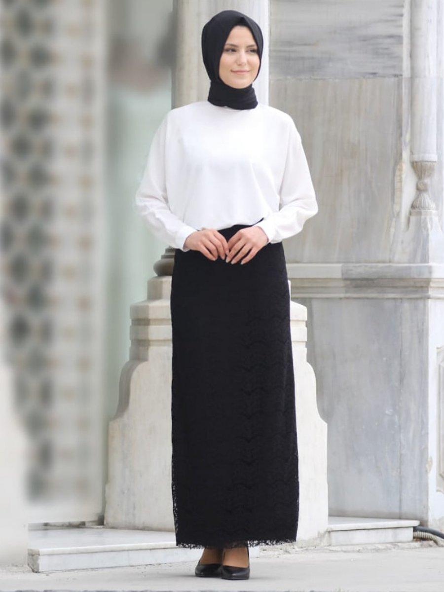 Nurkombin Dantel Kalem Siyah Etek