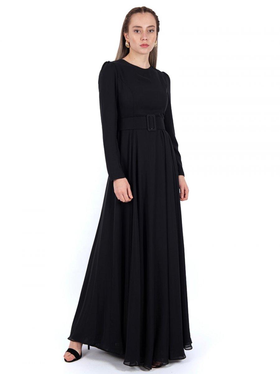 Loreen By Puane Kemerli Şifon Siyah Elbise