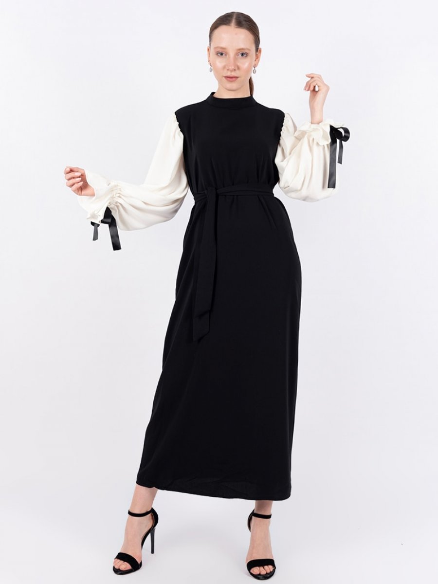Loreen By Puane Kolu Büzgülü Garnili Siyah Elbise