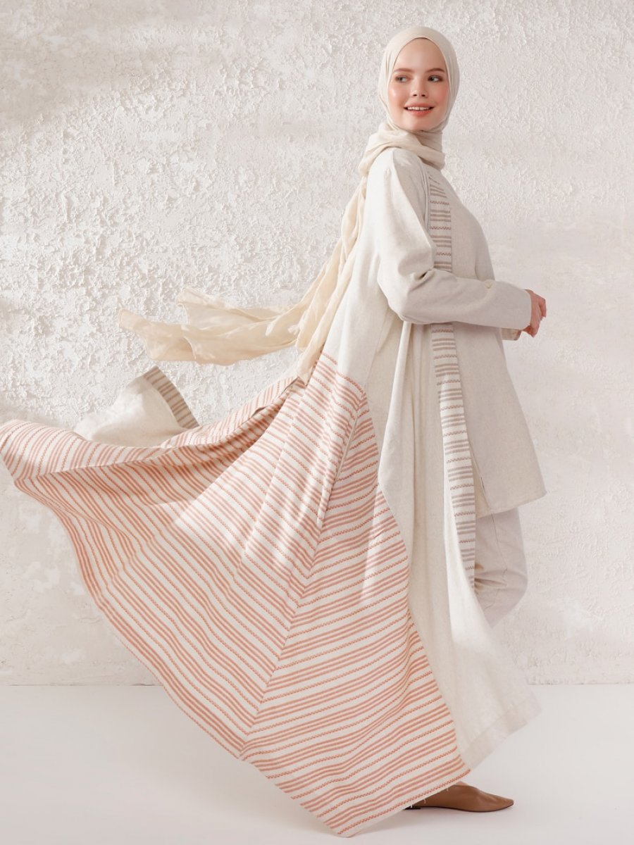 Phull Bej Kahve Doğal Kumaşlı Kimono