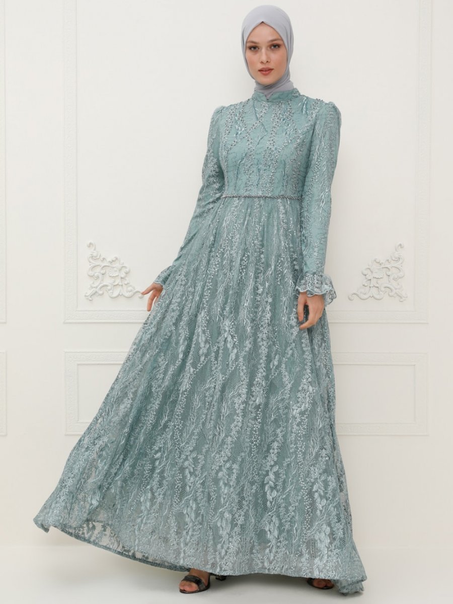 SomFashion Eylül Su Yeşili Abiye Elbise