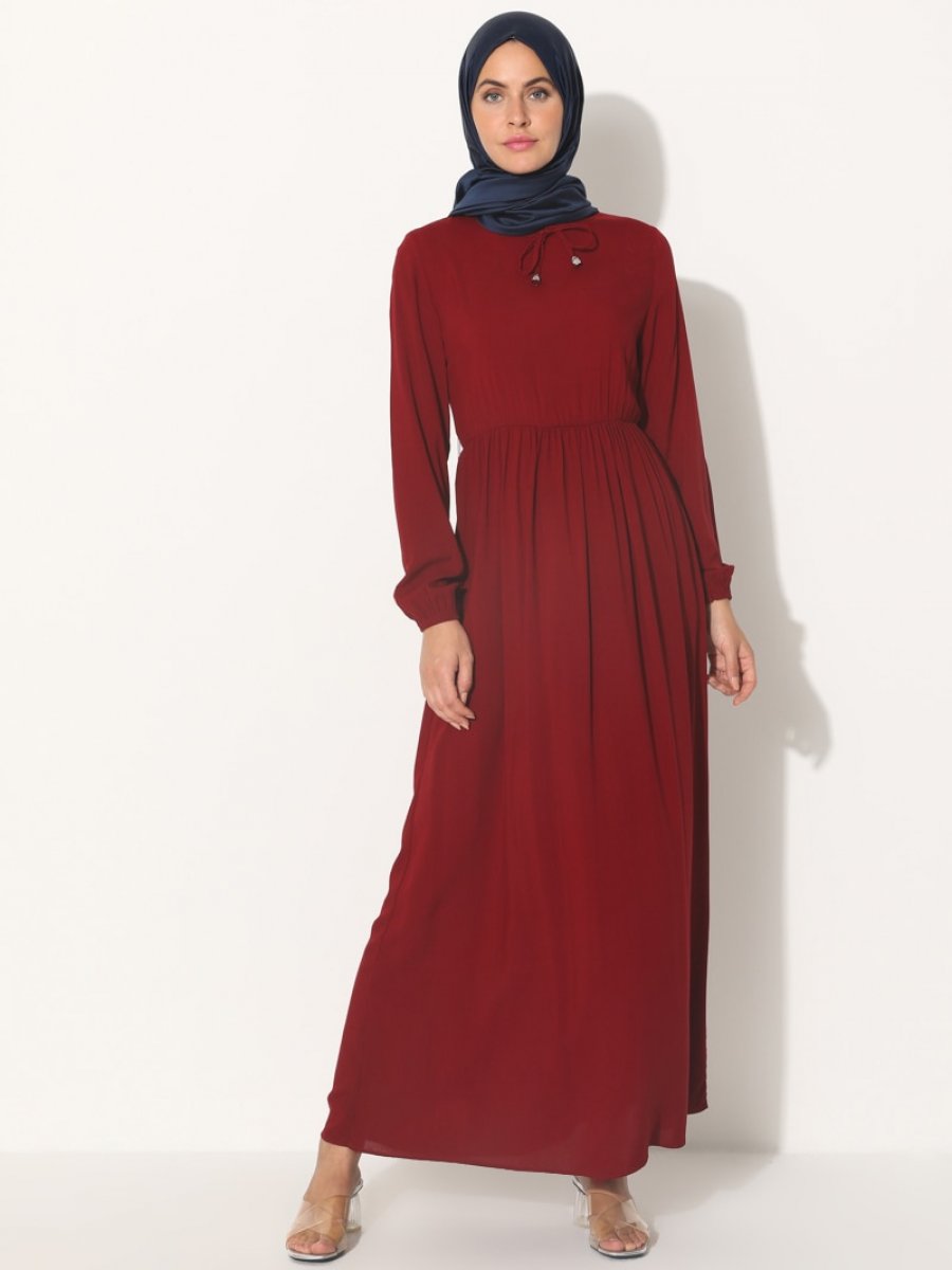 Hijau Haji Dan Umrah Kerah Oblong Bergaris Dress Muslimah
