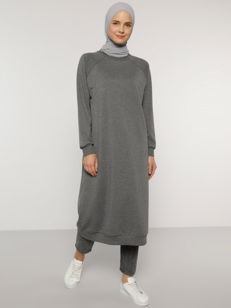 Everyday Basic Antrasit Bisiklet Yaka Sweatshirt