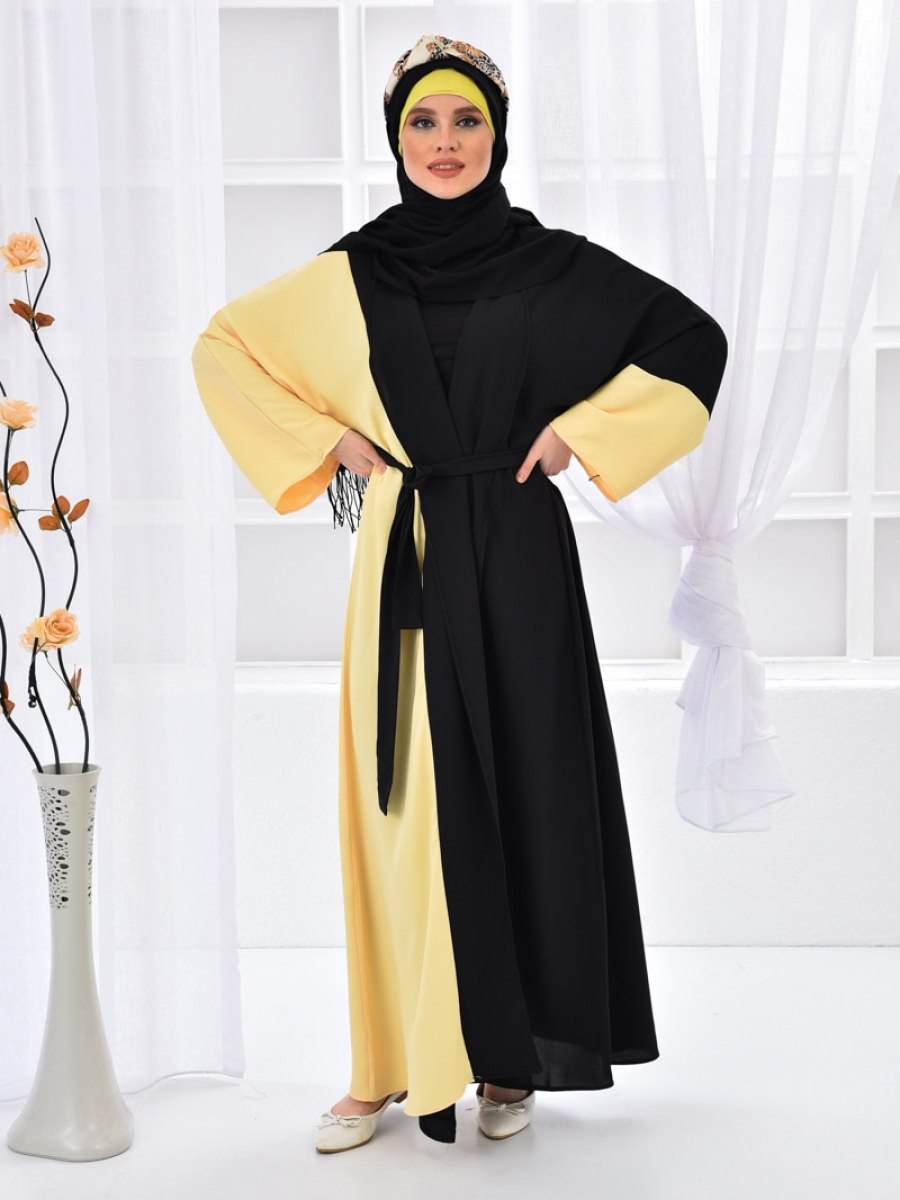 Filizzade Onu Acik Garnili Siyah Sari Ferace Ehl I Tesettur