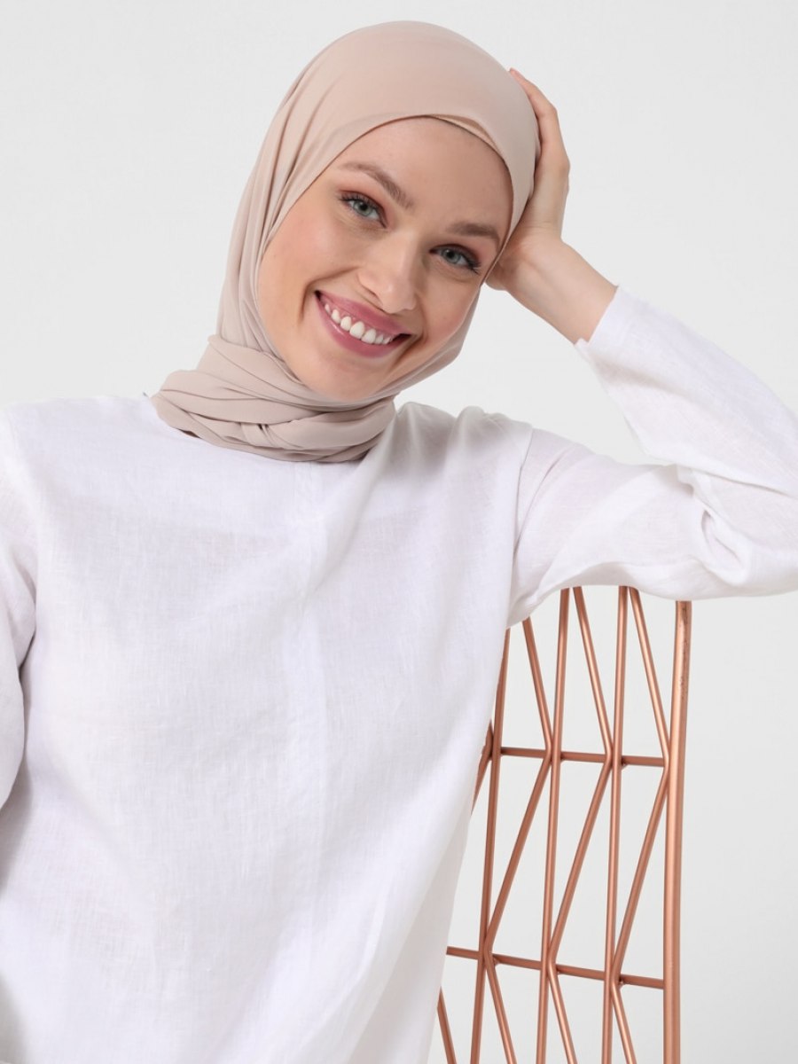 Refka Keten Rahat Kesim Beyaz Tunik