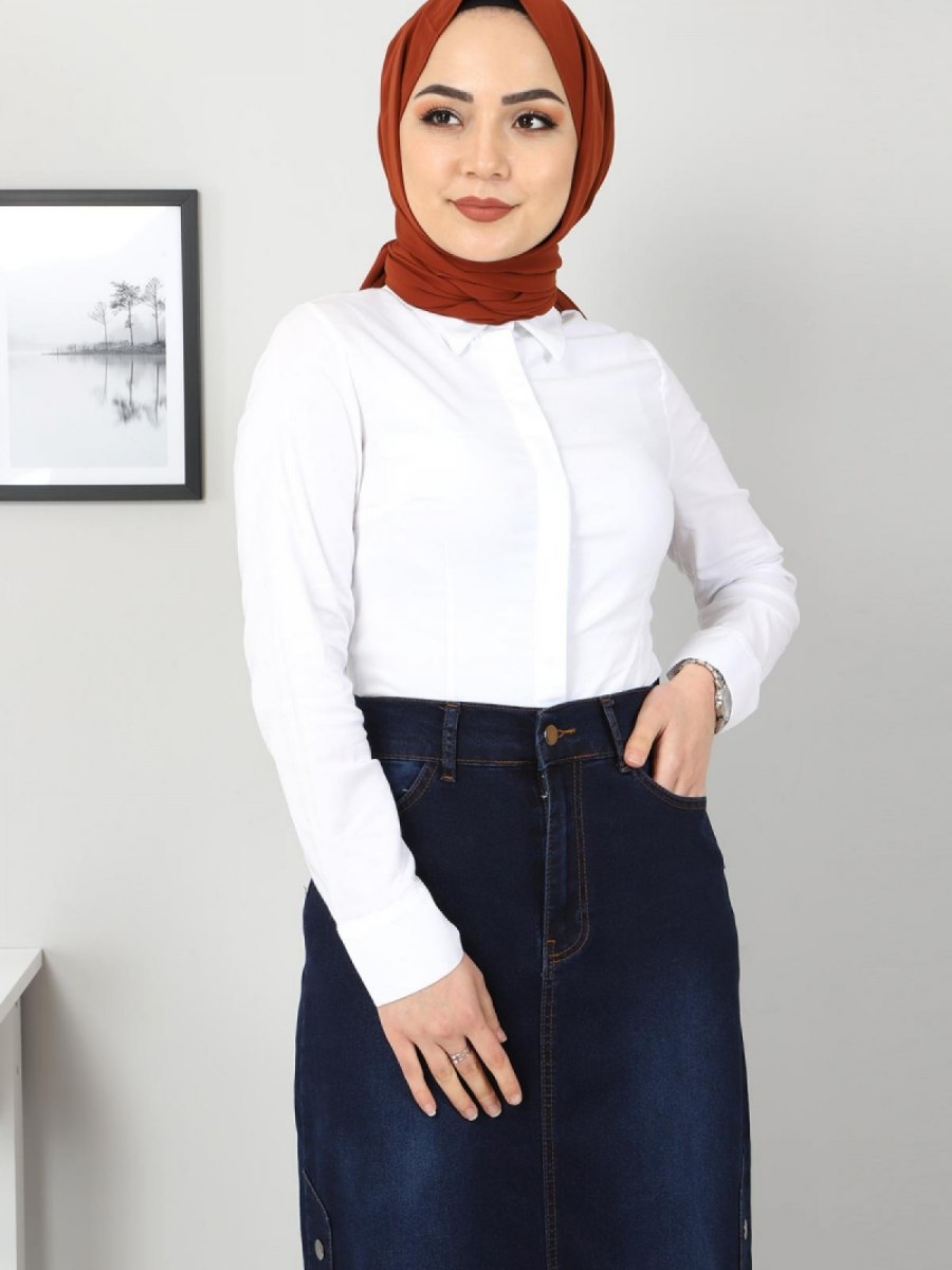 Tesettür Dünyası Klasik Beyaz Gömlek