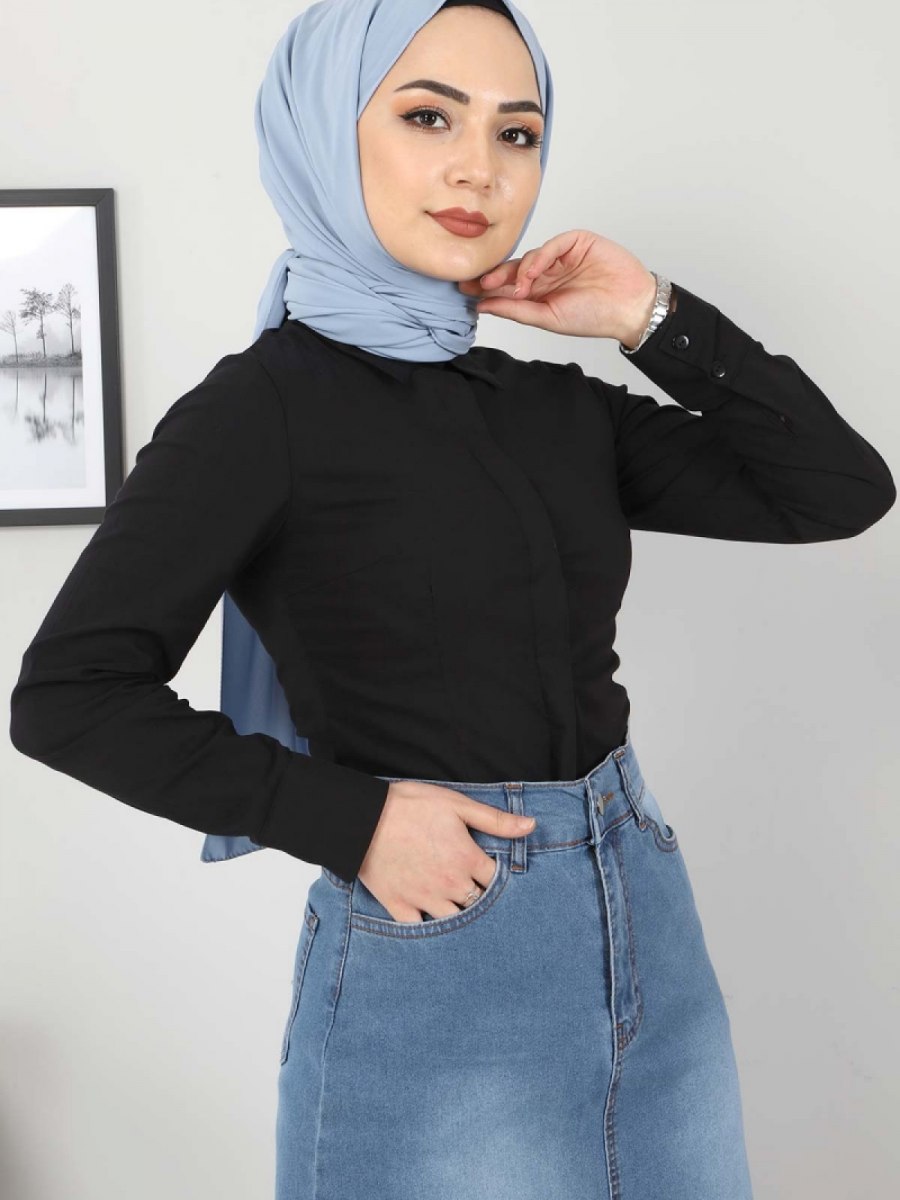 Tesettür Dünyası Klasik Siyah Gömlek