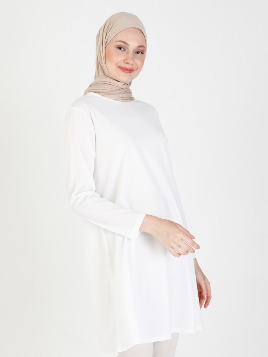 ENSANUR MODA Sade Uzun Beyaz Tunik