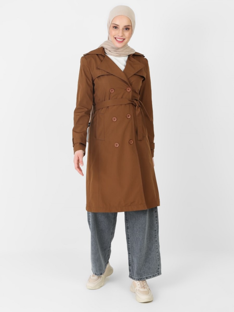 Jamila Kusak Detayli Camel Trenckot Ehl I Tesettur