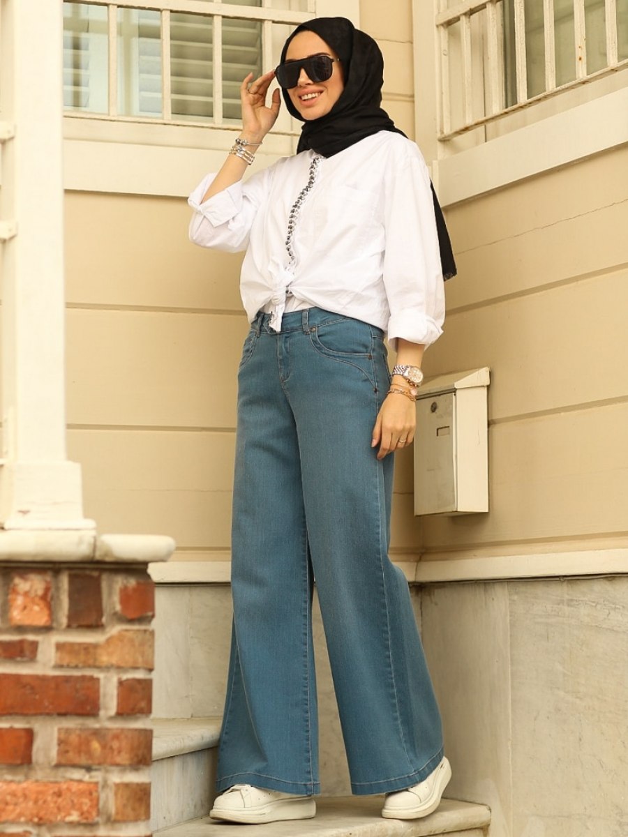 Neways Bol Paça Koyu Mavi Kot Pantolon