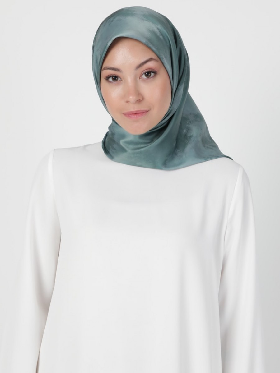 NINE SCARFS Bulut Desen Dijital Rayon Koyu Su Yeşili Eşarp