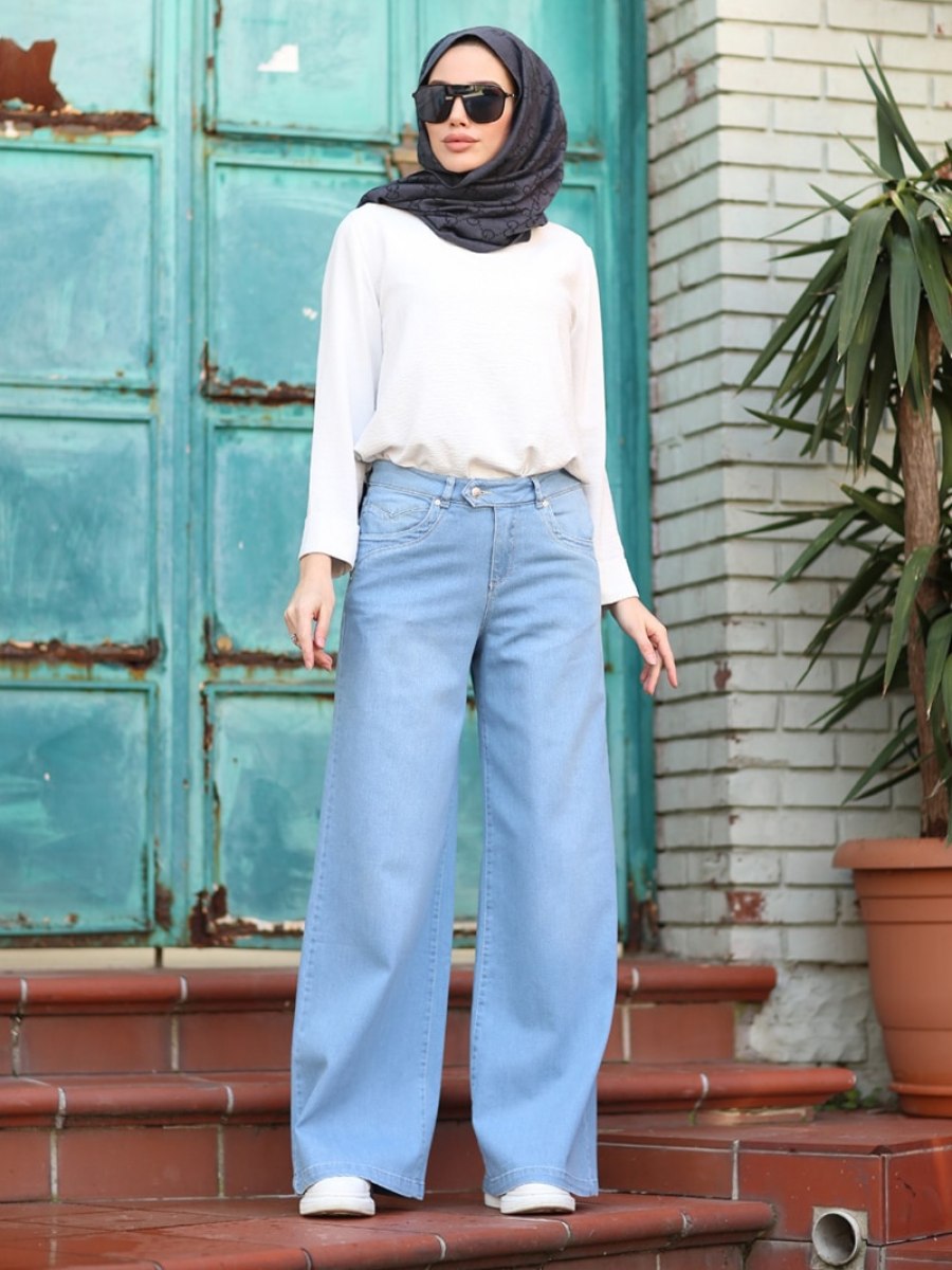 Neways Bol Paça Açık Mavi Kot Pantolon