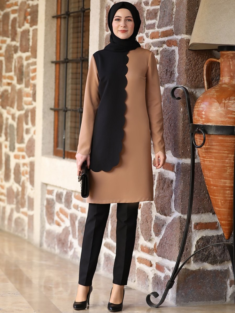 Elben Moda Meyra Tunik & Pantolon İkili Vizon Takım