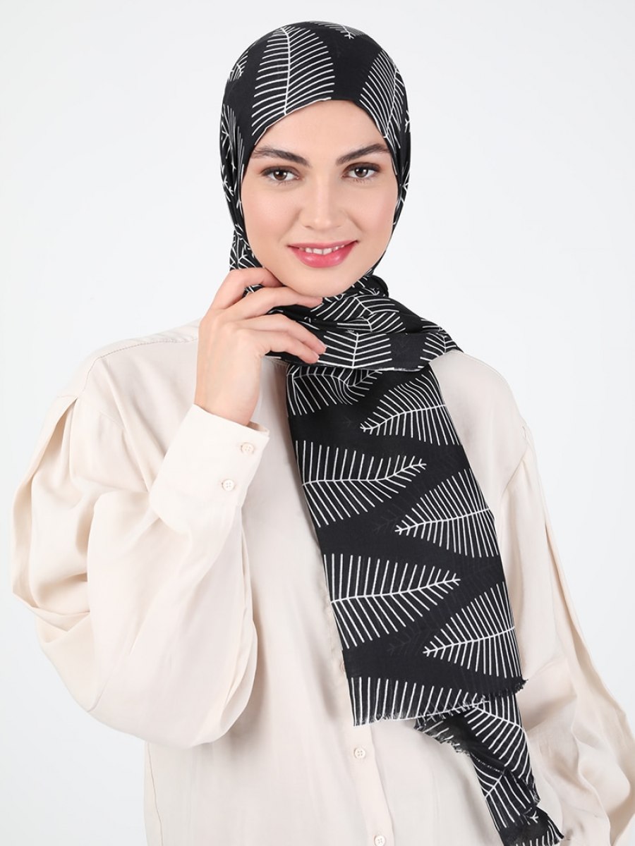 NİLGİZ ŞAL Desenli Siyah Beyaz Şal