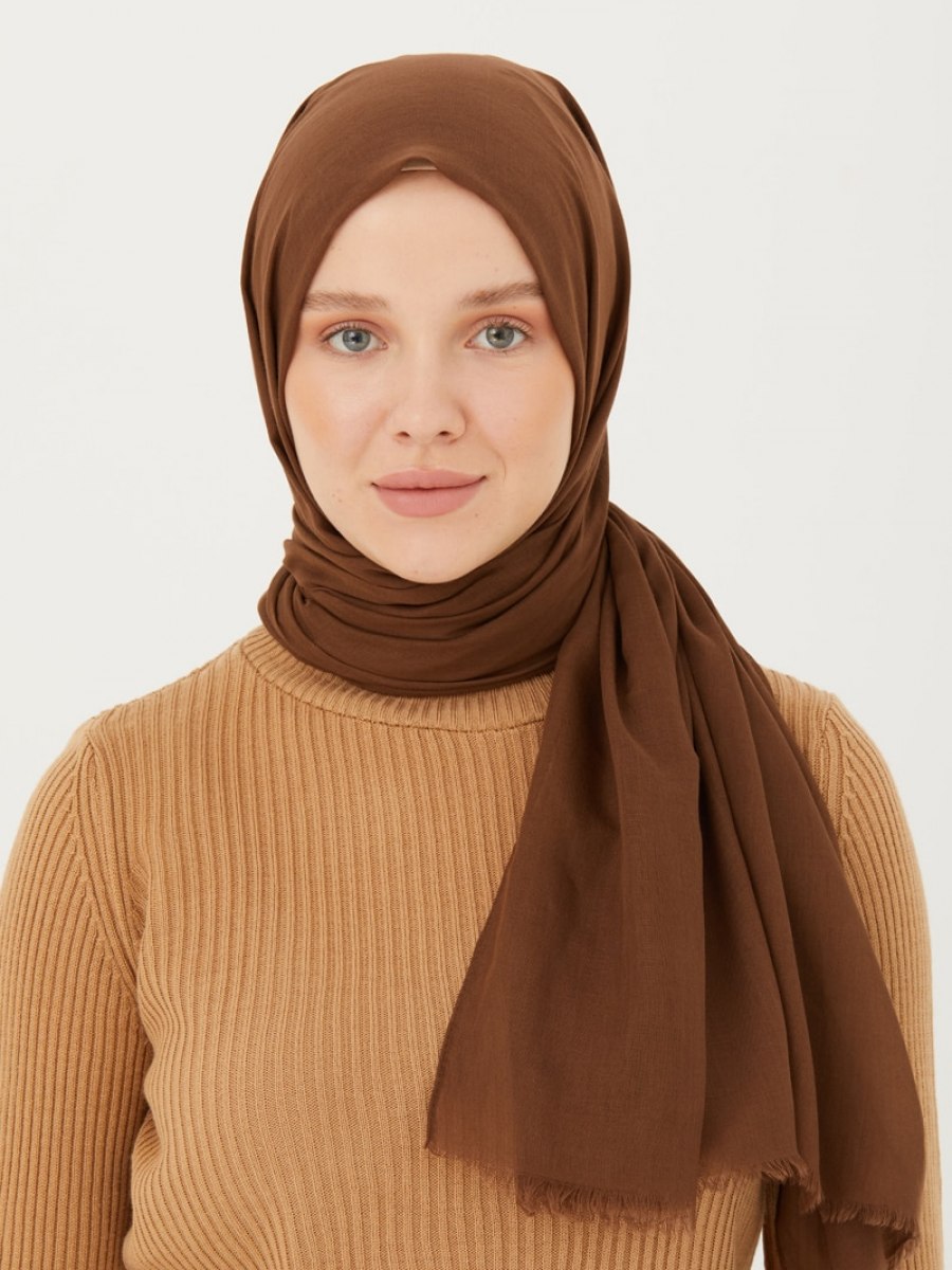 NORMCORE Pamuklu Koyu Kahverengi Şal
