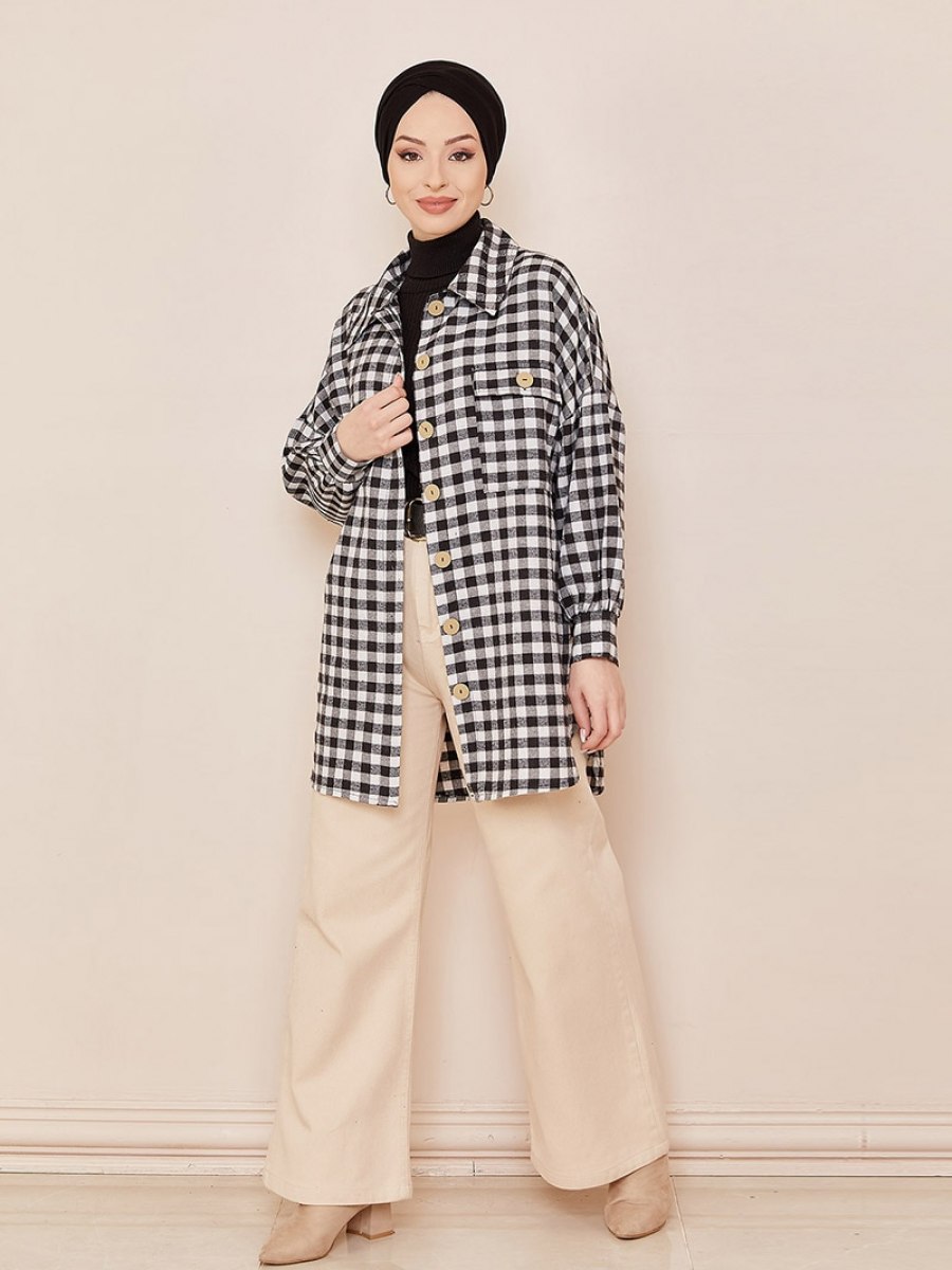 Tofisa Kareli Siyah Gömlek Tunik