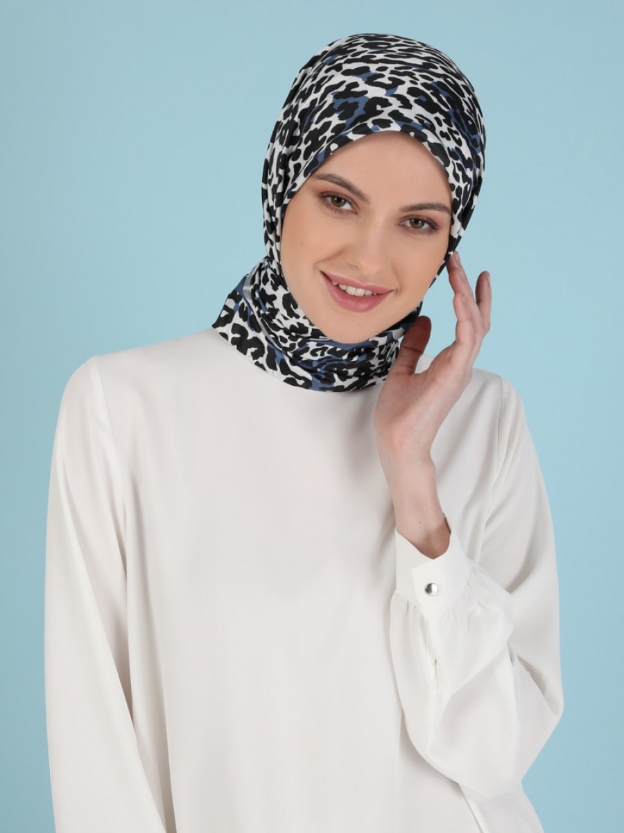 Akel Pes Twill Baskılı İndigo Siyah Eşarp