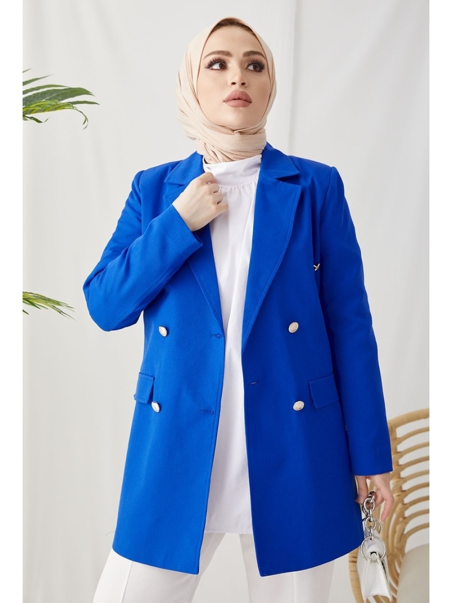 In Style Avra Süs Düğmeli Blazer Saks Mavisi Ceket