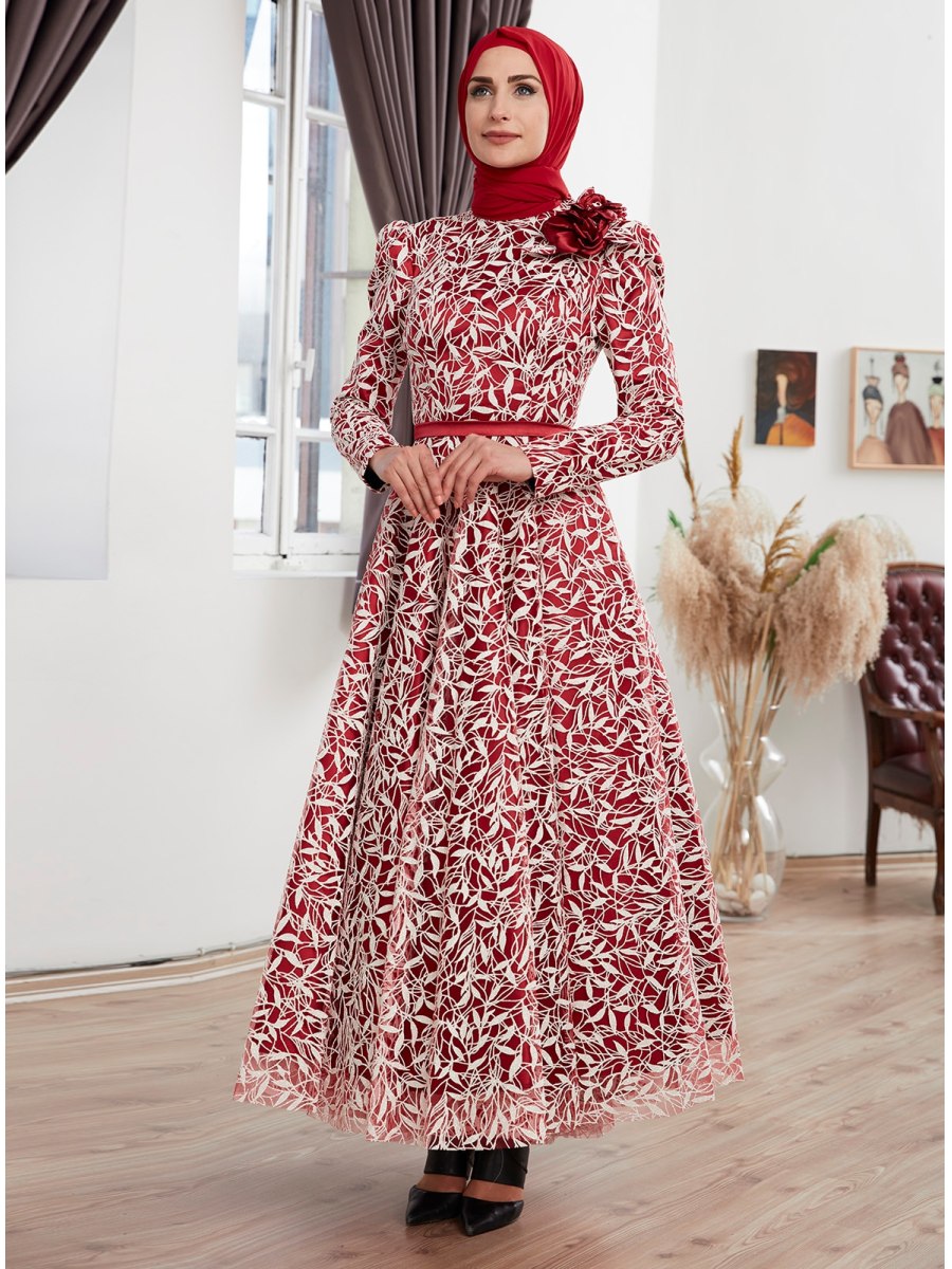 Moda Sinanlar Mina Bordo Abiye Elbise