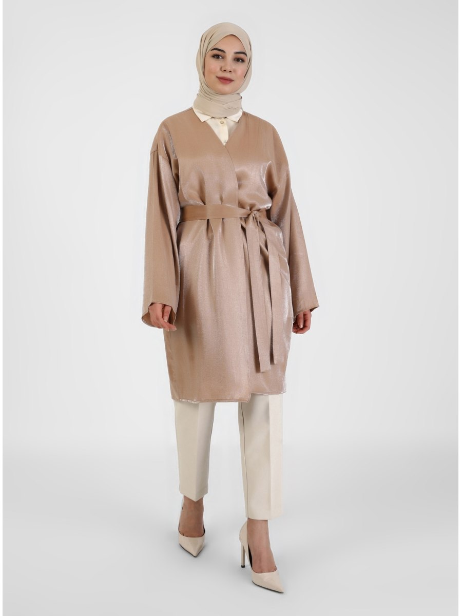 Tavin Kahve Kuşak Detaylı Kimono