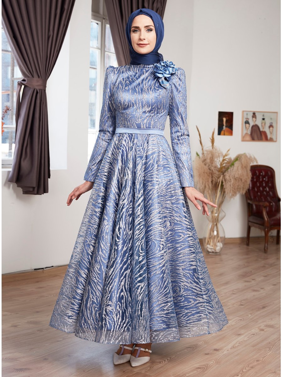 Moda Sinanlar Asya İndigo Abiye Elbise