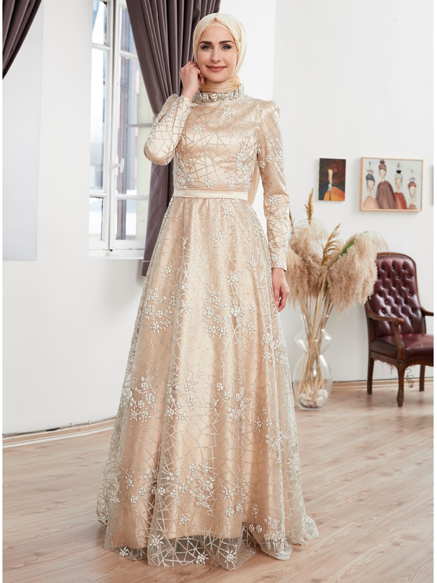 Moda Sinanlar Hazal Gold Abiye Elbise
