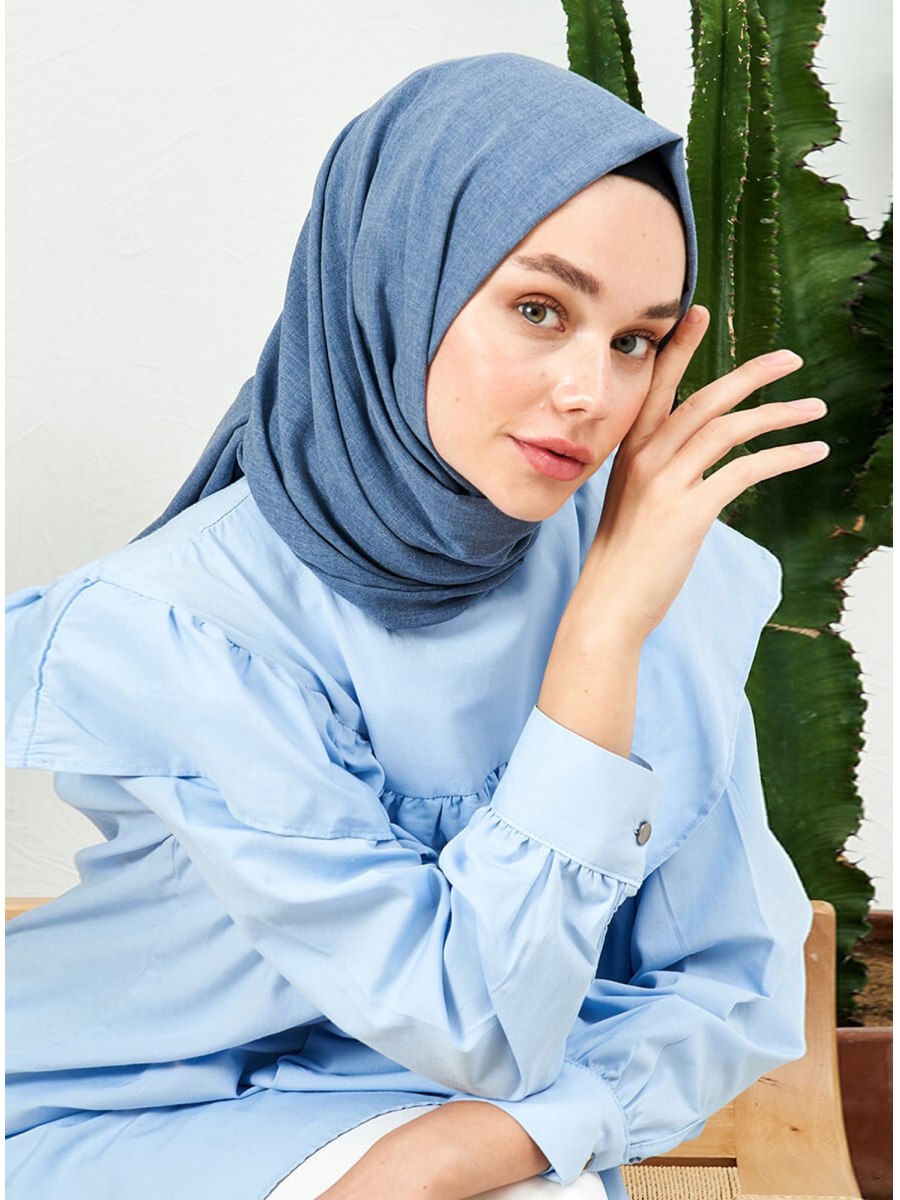 MADAME POLO Diamond Pamuk Kot Mavi Şal