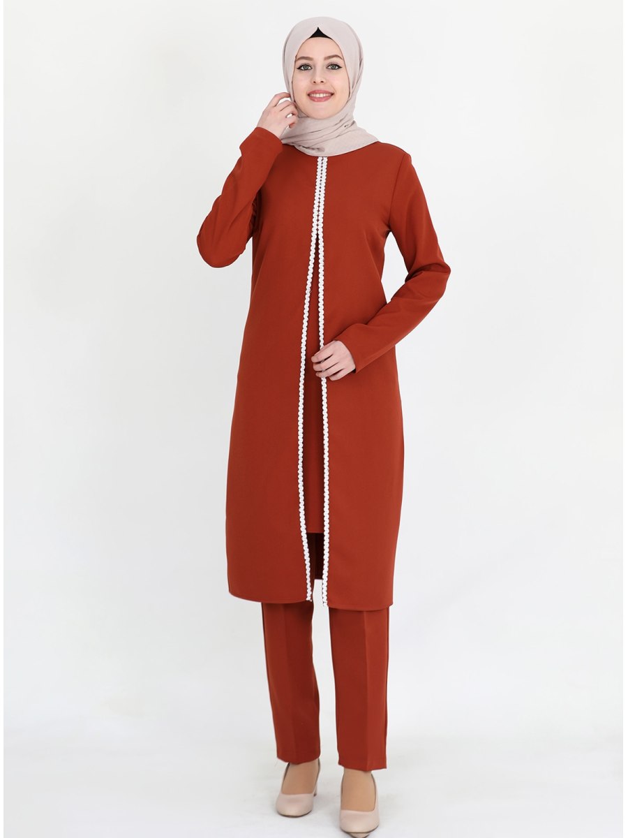 Esmaca Özlem Tunik & Pantolon İkili Kiremit Abiye Takım