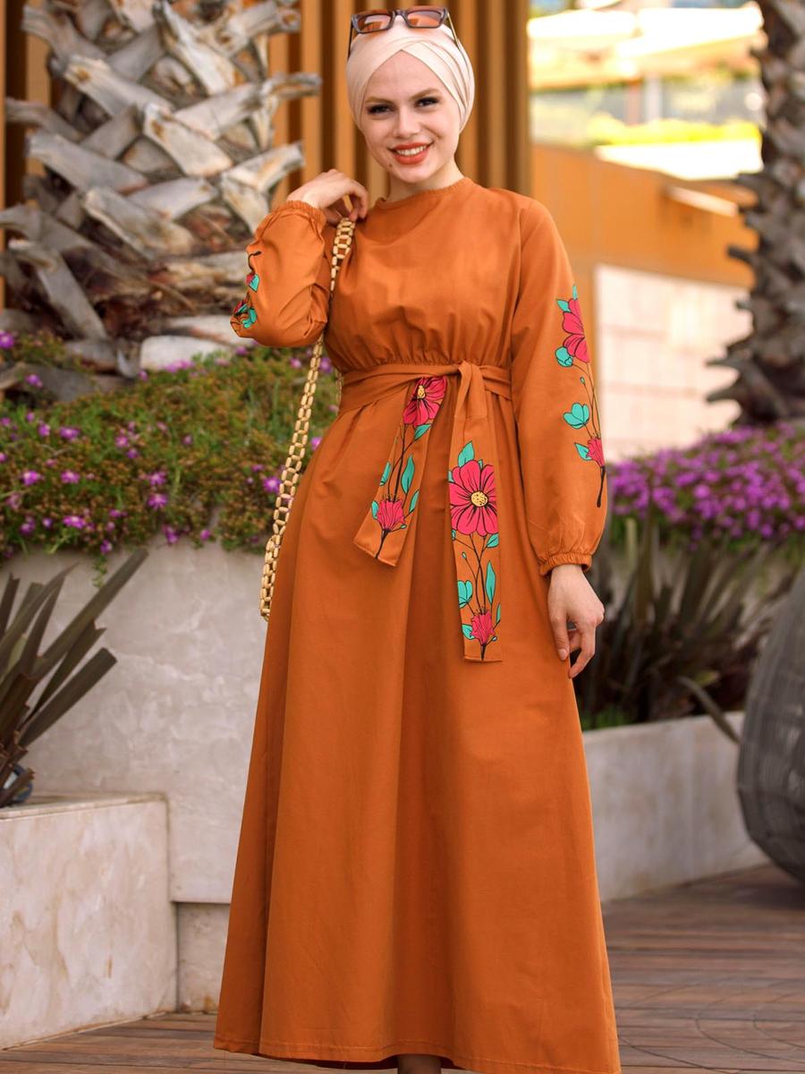 Tofisa Kuşaklı Taba Elbise