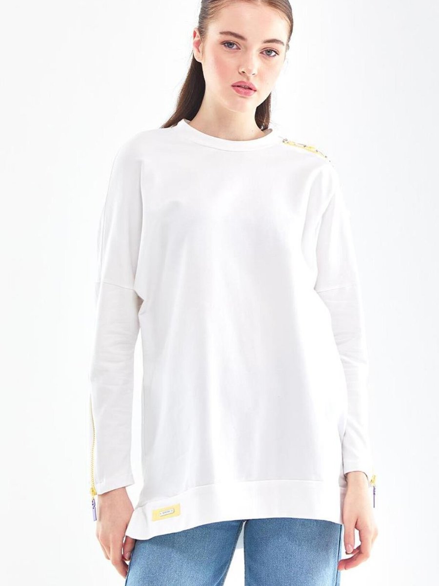 Kayra Optik Beyaz Omuzu İşlemeli Tunik