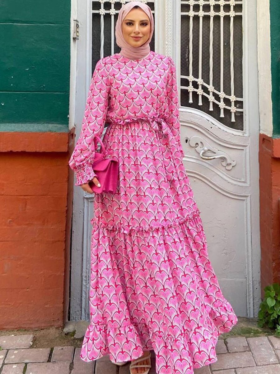Moda Rosa Pembe Nergis Saten Elbise