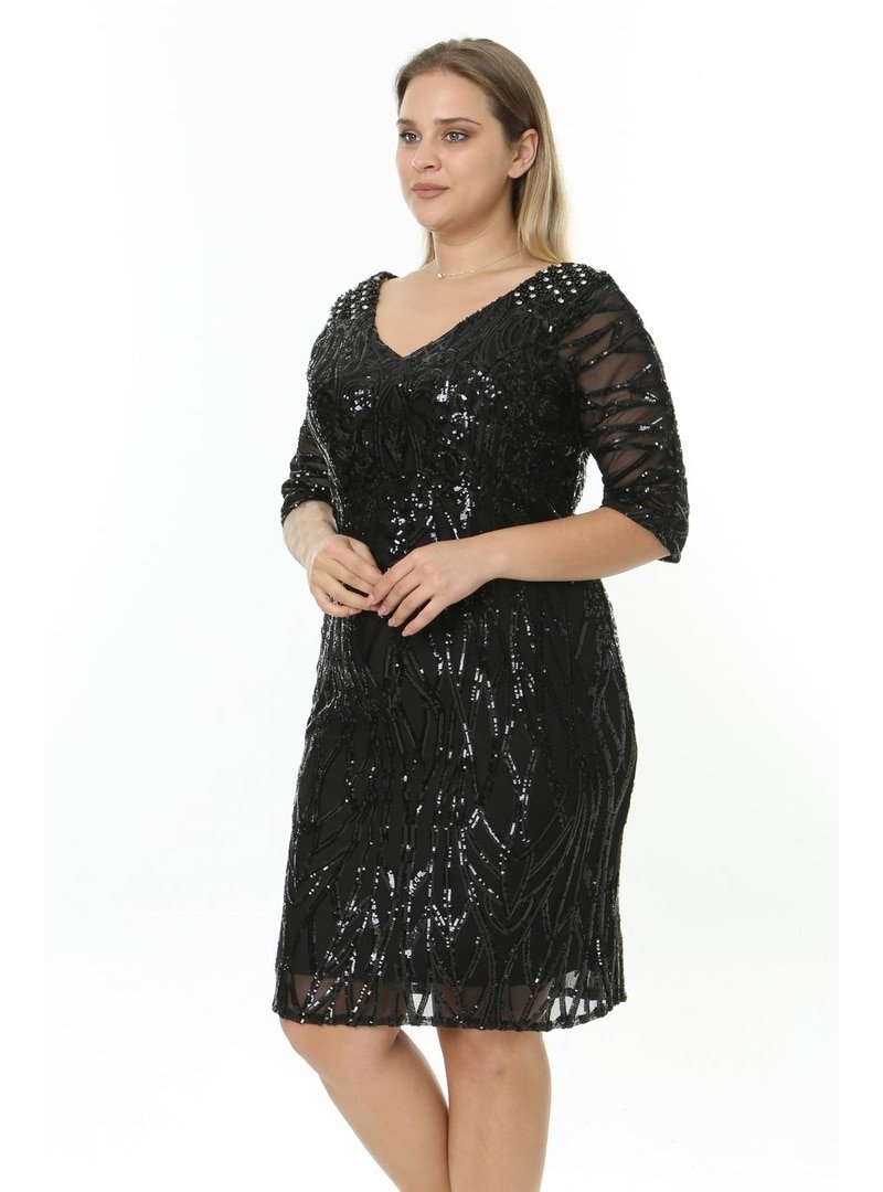 Ladies First Büyük Beden Ara Boy Siyah Abiye Elbise