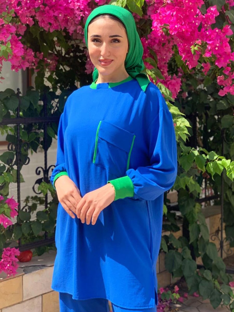 Moda Rosa Saks Mavisi Bensu Cepli Aerobin Tunik