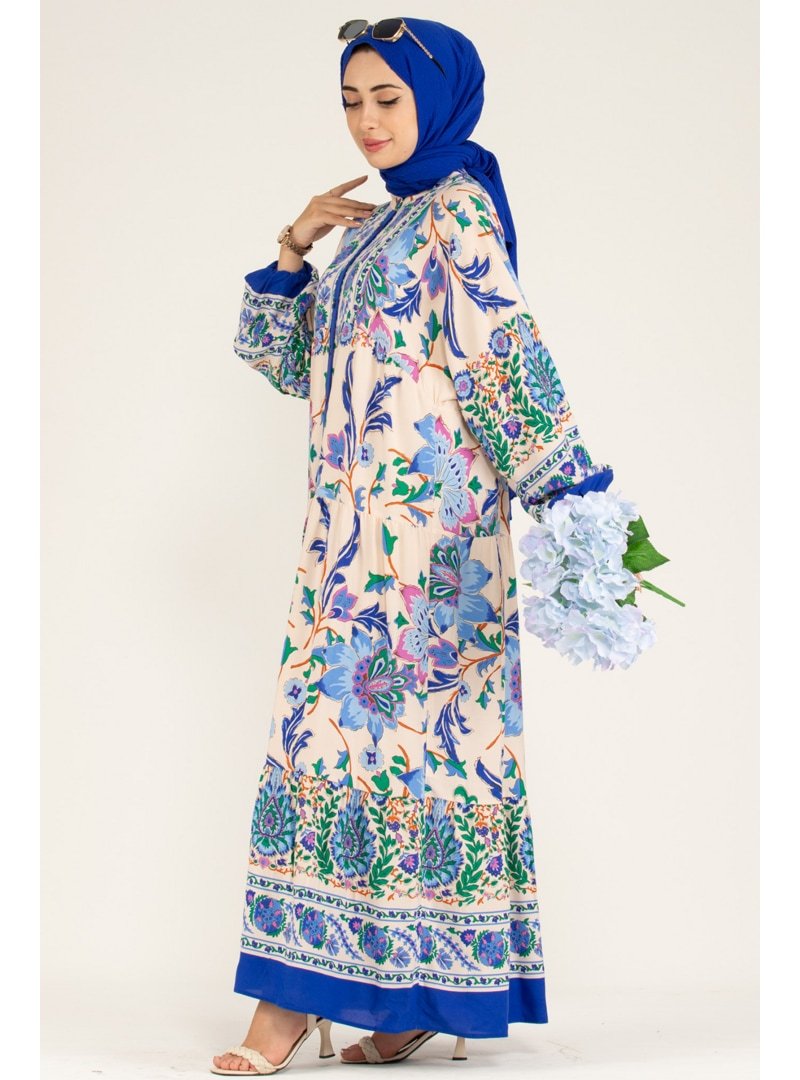 Sevitli Alaçatı Viscon Saks Mavisi Mavi Elbise