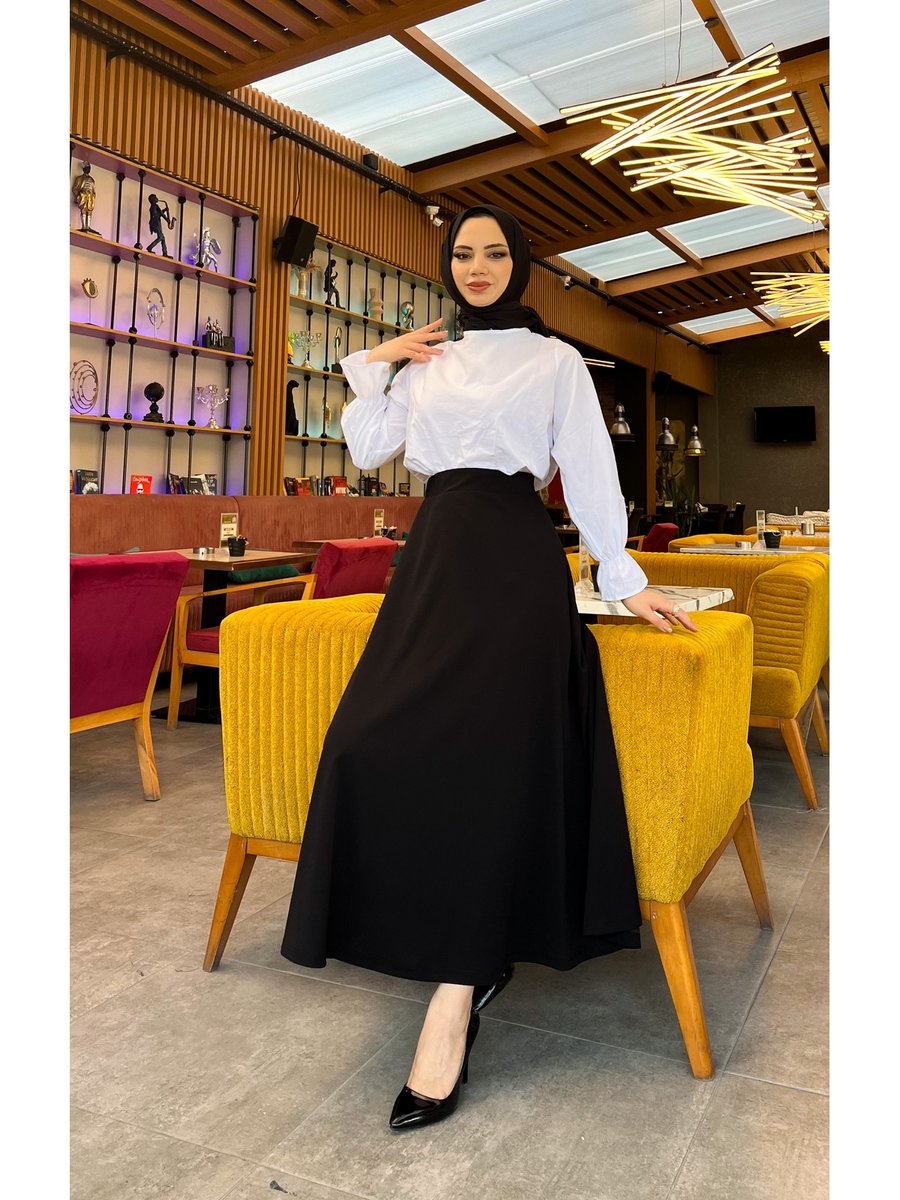 Hmt Zehra Giyim Maxi Boy 36 48 Beden Arası (s M L Xl) Altı Dikişli Dört Mevsim Skuba Krep Etek Siyah