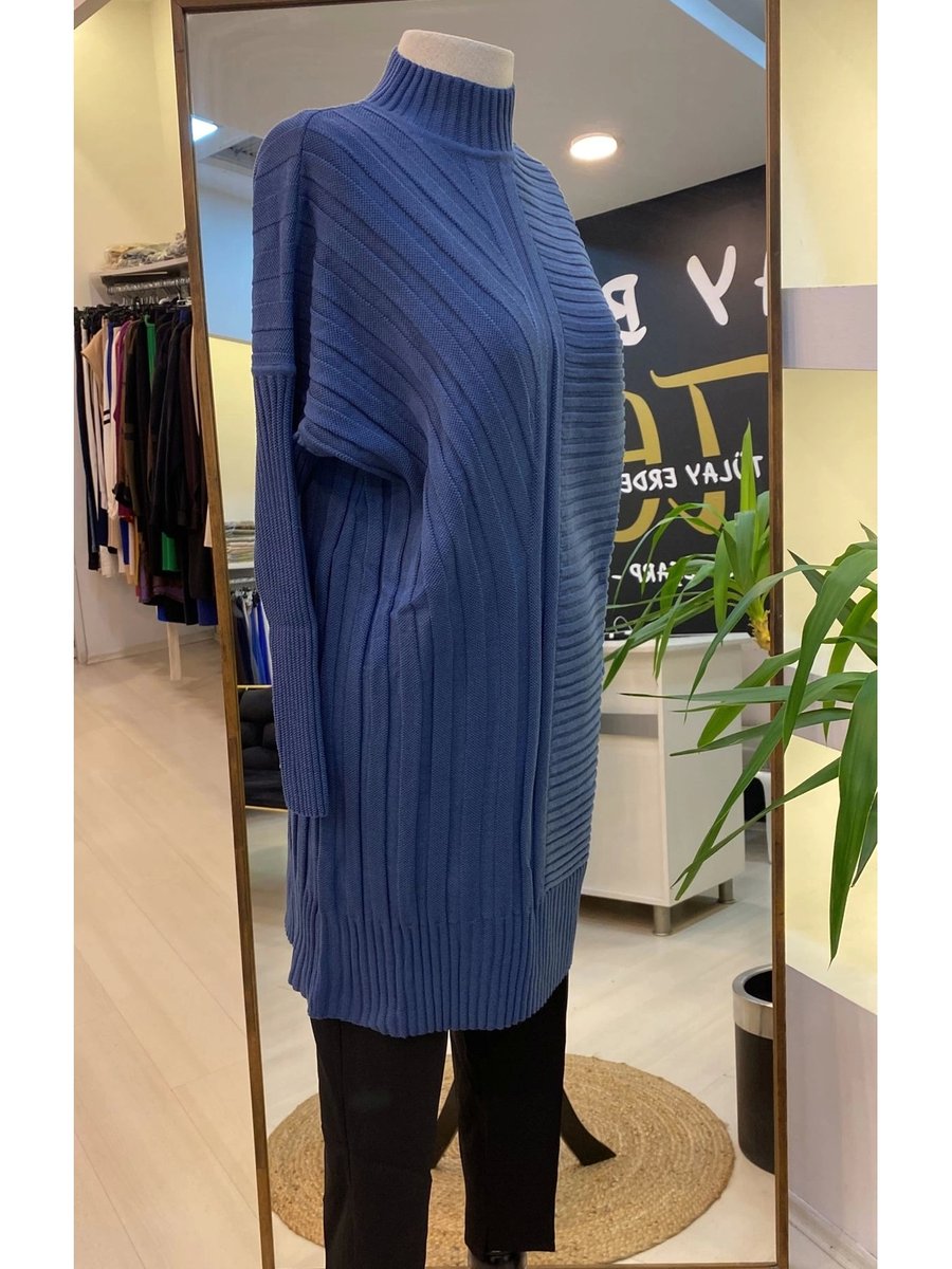 Invee İnvee 6711 Asimetrik Cizgili Triko Tunik İndigo