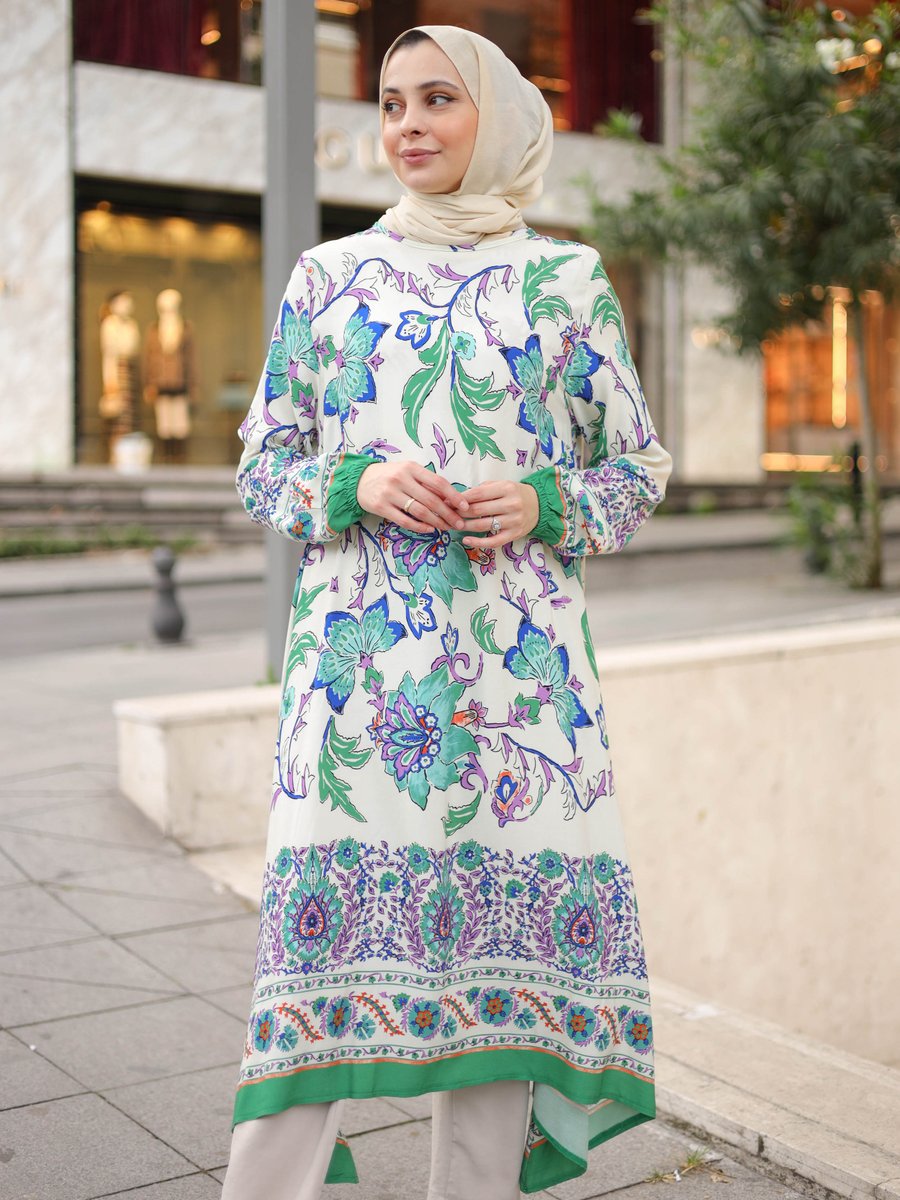 ZENANE Desenli Yesil Tunik