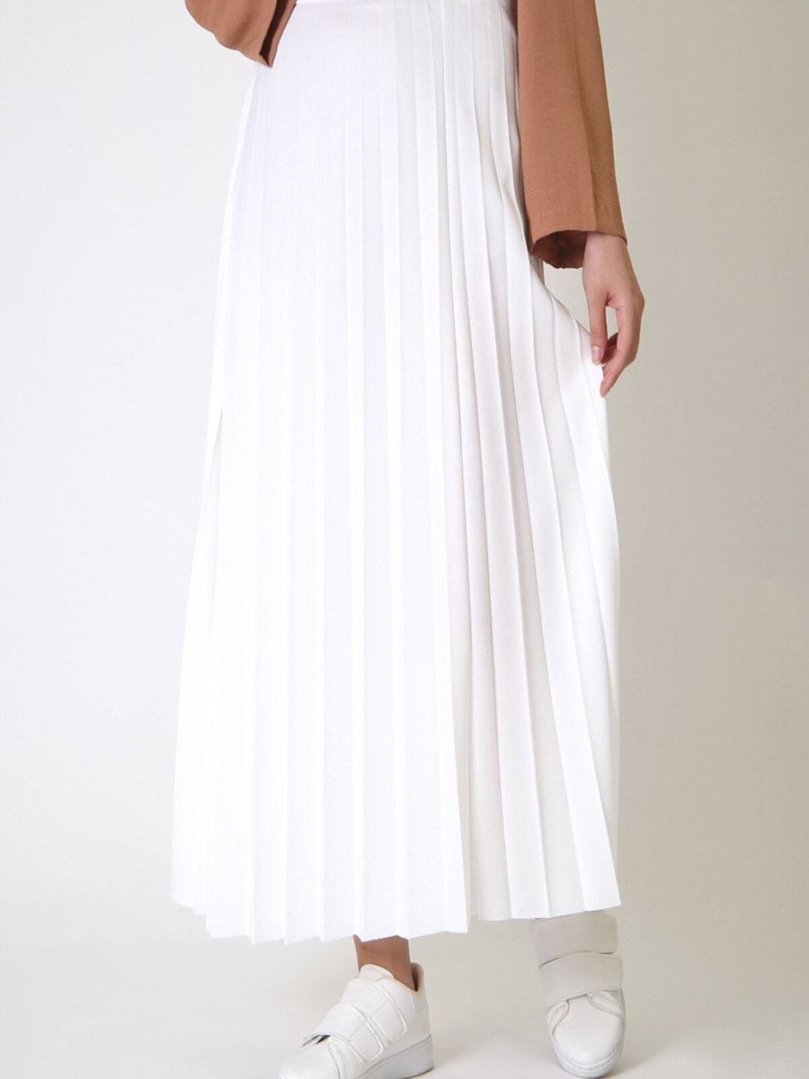 Essah Moda Beyaz Piliseli Uzun Etek Me000129