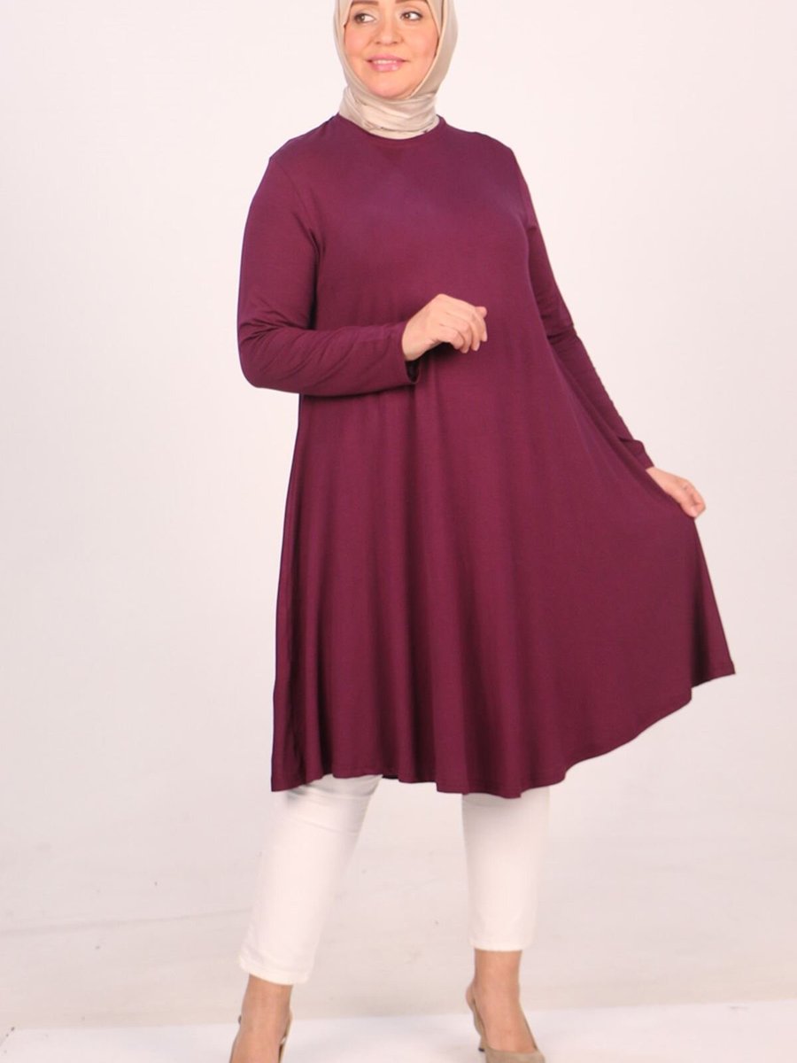 Moda Rosa Mürdüm Büyük Beden Mevlana Penye Tunik