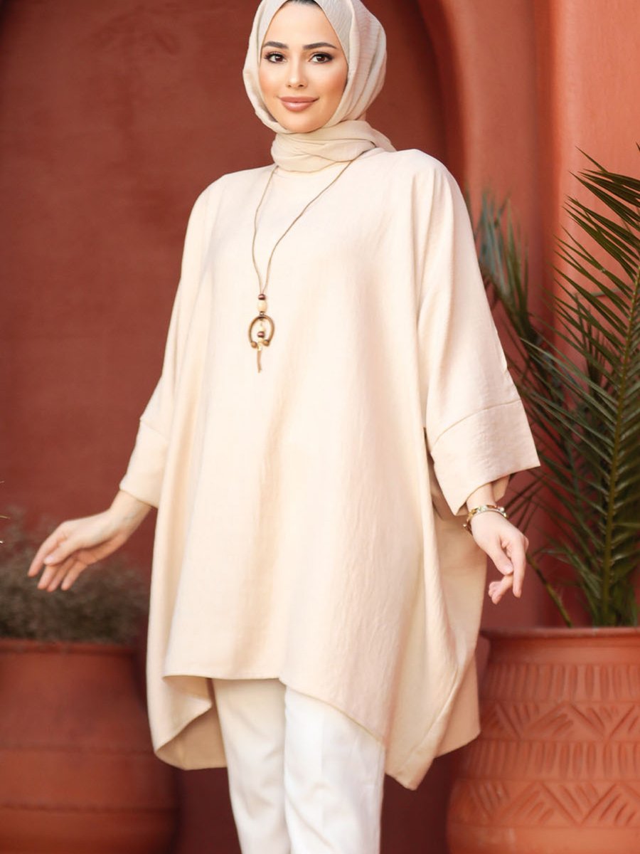Neva Style Yarasa Kol Bej Tunik 41351bej