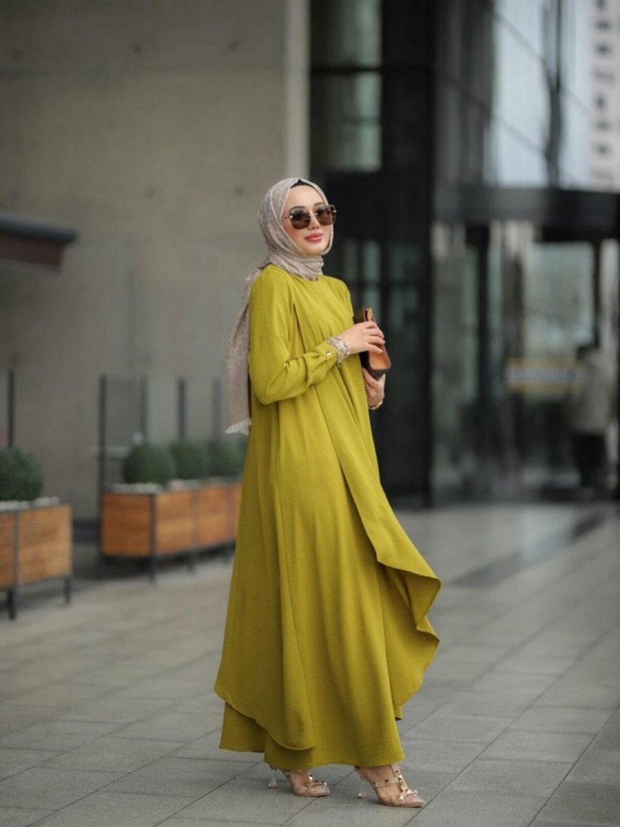 Ns Moda Ayrobin Hera Elbise Yağ Yeşili Model 508