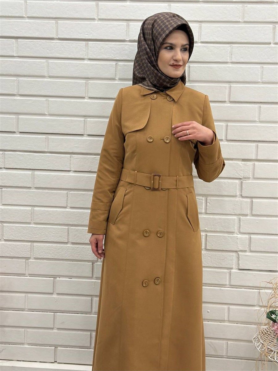 Günay Karaca Uzun Pardesü, Mevsimlik Astarlı Trençkot, Kruvaze Yaka Trençkot 4652